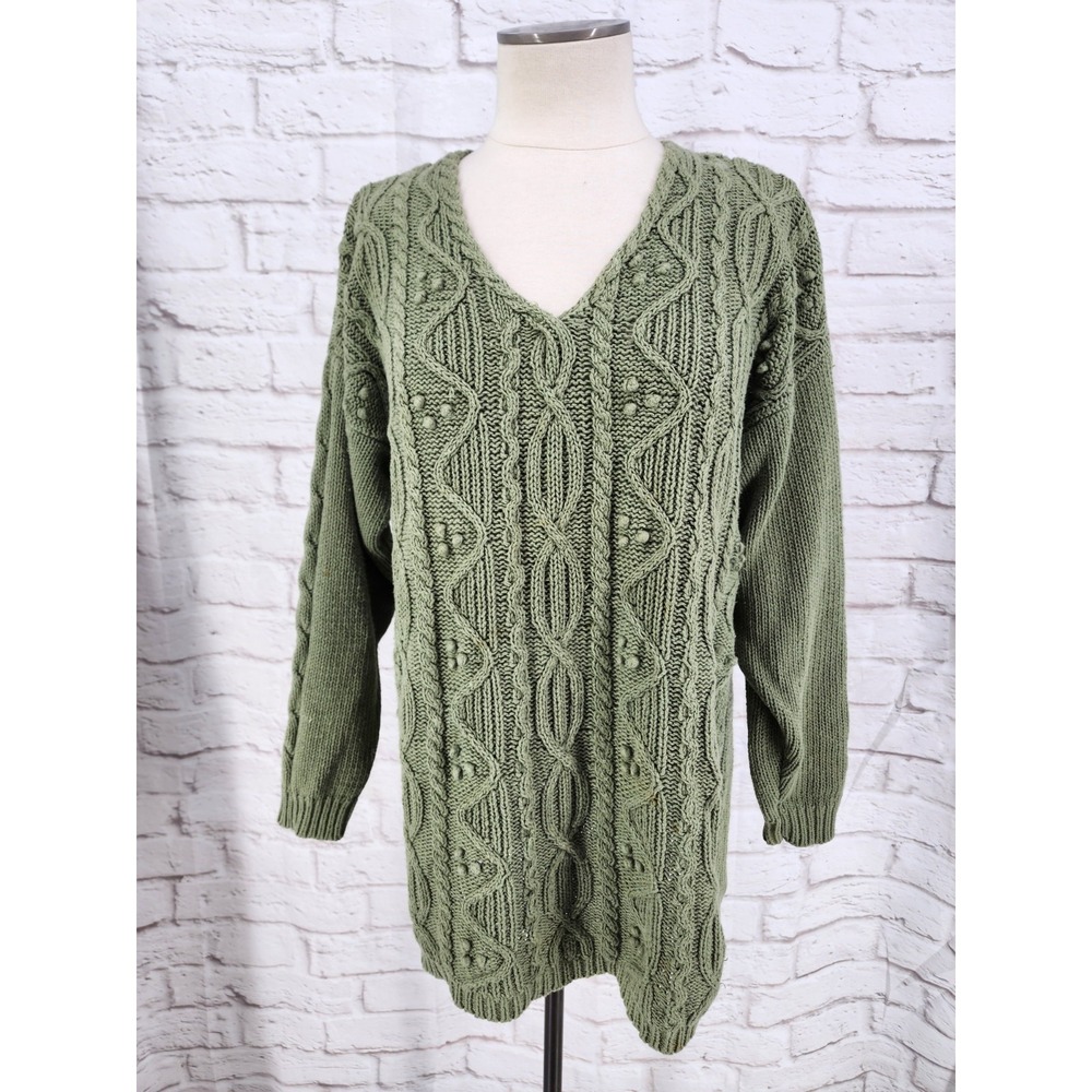 Vintage Izod Fisherman Knit Sweater Forest Fairy Boho Cottage Cotton Women Large
